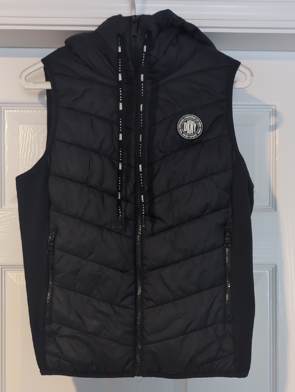 DKNY Black Quilted Hooded Puffer Vest